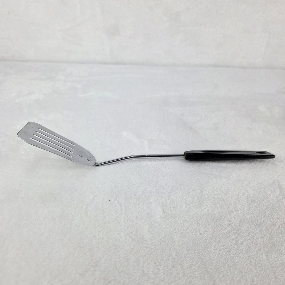 Vintage Slotted Turner Spatula AMES Black Plastic Handle Metal Shaft 10.5 Inch